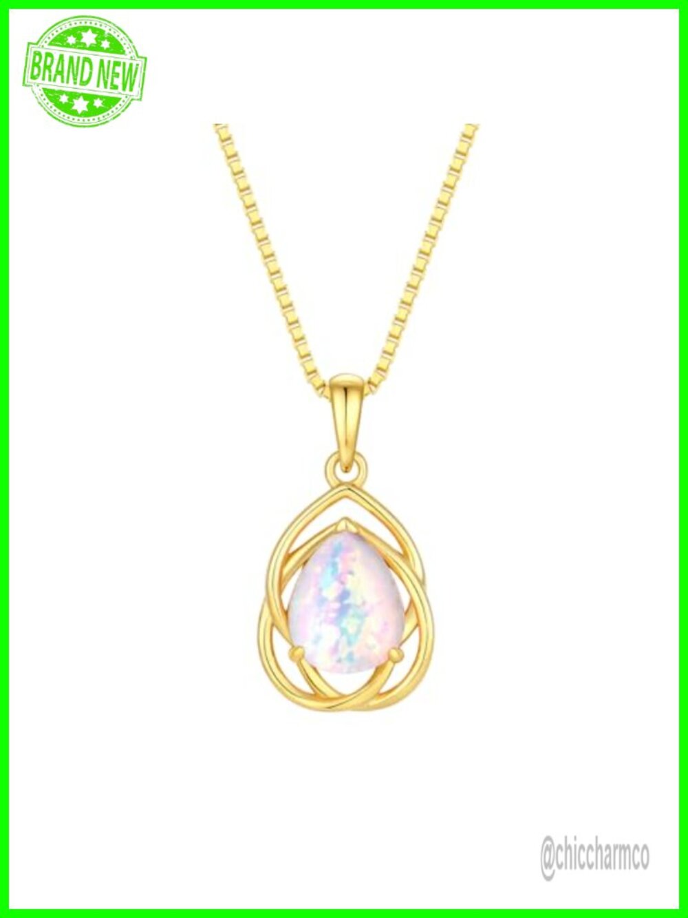 925 Sterling Silver Opal Teardrop Celtic Knot Necklace with White Gold Plated